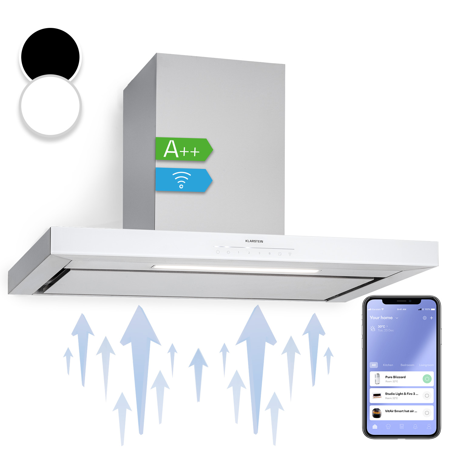 Klarstein Dunstabzugshaube 90cm, Abluft/umluft Dunstabzugshaube Mit Spülmaschinenfestem Filter, Abzugshaube Leise, 500 M³/h Luftstrom, Wandhauben Für Die Küche Mit App Control, Dunstabzug 90 Cm