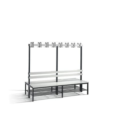 C+P Doppelseitige Garderobenbank Basic mit Schuhrost, H1650xB1960xT756mm, Schwarzgrau/Lichtgrau
