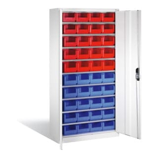 C+P Magazinschrank mit 40 Sichtlagerkästen, H1980xB1000xT420mm Front Lichtgrau Korpus Lichtgrau