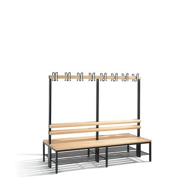 C+P Doppelseitige Garderobenbank Basic mit Schuhrost, H1650xB1960xT756mm, Schwarzgrau/Buche
