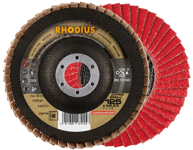 RHODIUS TOPline JUMBO SPEED EXTENDED Fächerschleifscheibe 115 x 22,23 mm K40