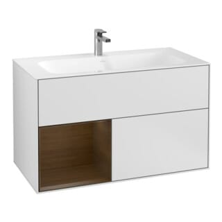 V&B Waschtischunterschrank Finion Reg li Walnut veneer, White matt lacquer