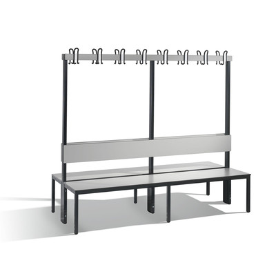 Doppelseitige Garderobenbank mit Rückenlehne, Basic Plus, H1650xB1960xT760mm