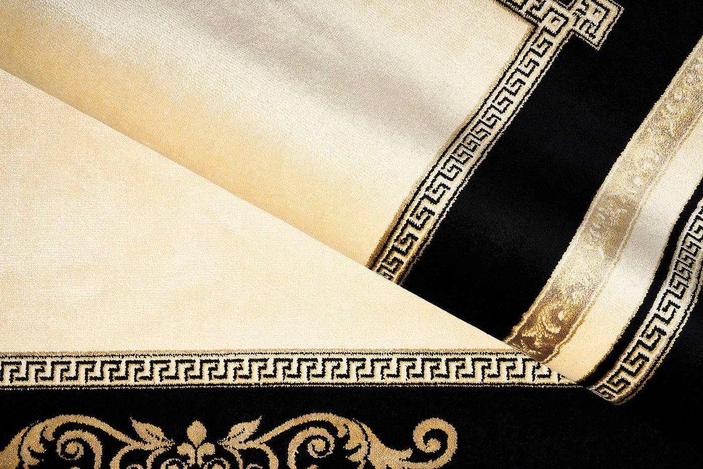 Belle Arti Teppich Teppich Wohnzimmer Flur Läufer Schwarz Gold Florenz K-Seide rutschfest, Rechteckig, Kurzflor Schlafzimmer Flur Läufer Viskose Seidenglanz Rund Orient