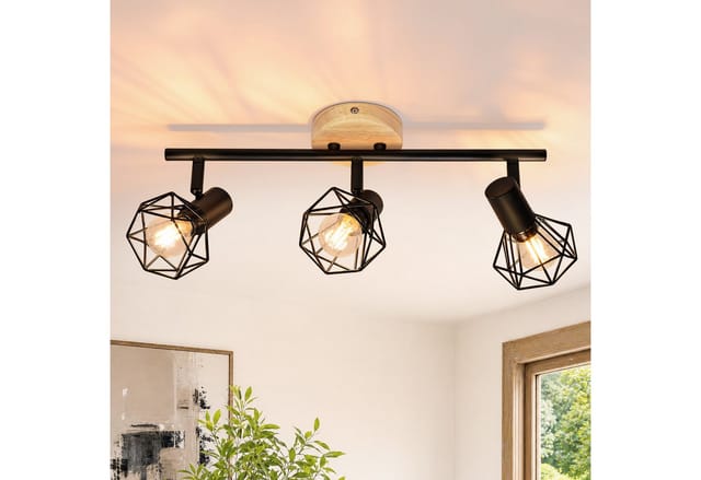 Nettlife Deckenstrahler Retro schwarz 1/2/3/4flammig Holz E14 industrieller Vintage Deckenspot, ohne Leuchtmittel, für Flur Küche Wohnzimmer Retro Deckenleuchte Schlafzimmer