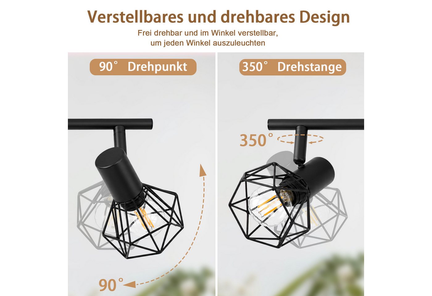 Nettlife Deckenstrahler Retro schwarz 1/2/3/4flammig Holz E14 industrieller Vintage Deckenspot, ohne Leuchtmittel, für Flur Küche Wohnzimmer Retro Deckenleuchte Schlafzimmer Bild 3