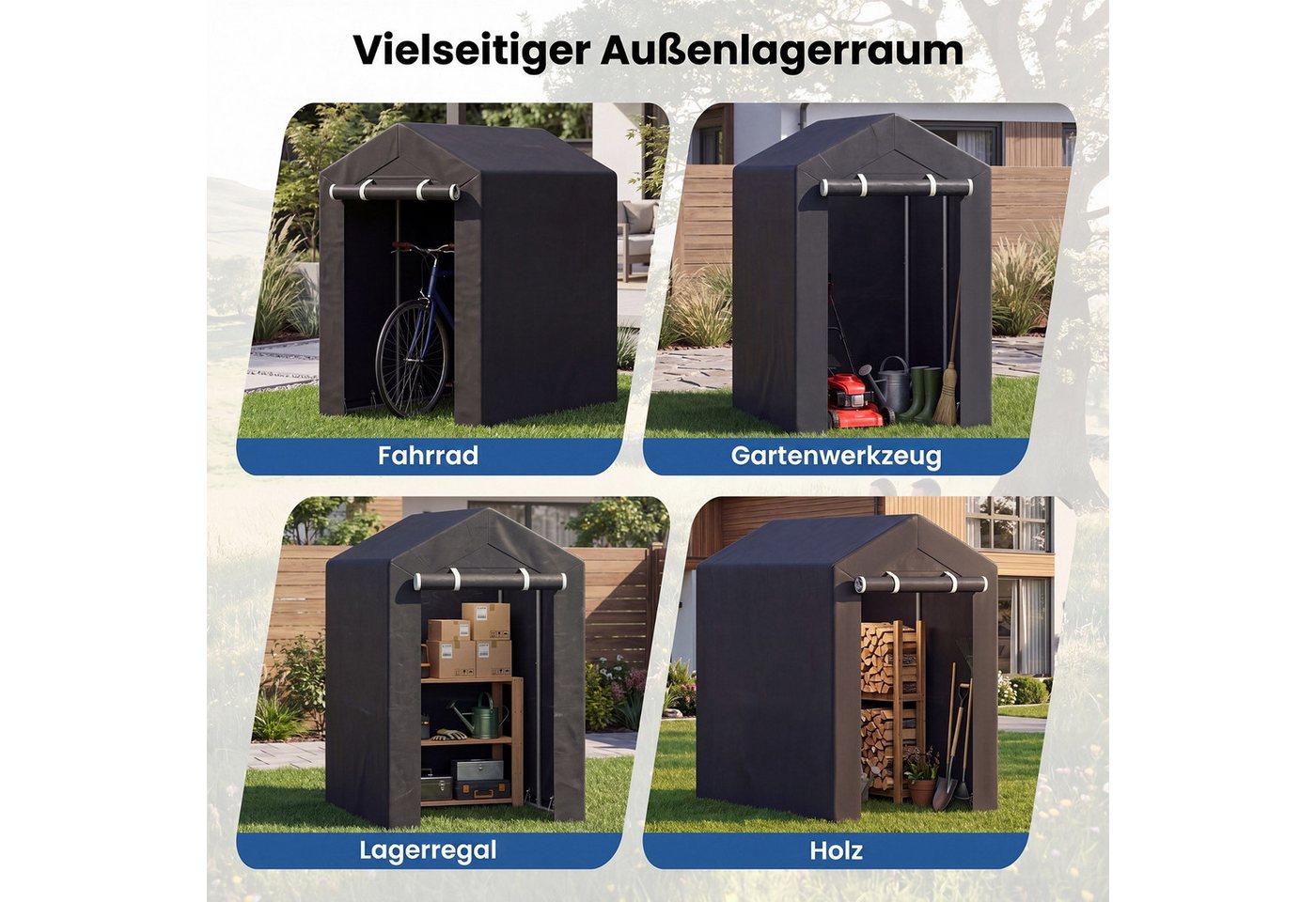 COSTWAY Gerätehaus Fahrradgarage wetterfest mit Metallrahmen, Geräteschuppen Bild 3