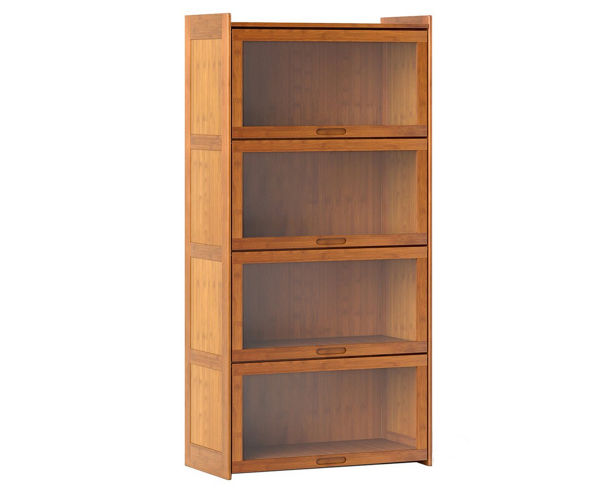 COSTWAY Bücherregal, mit Acryltüren, Vitrinenschrank Bambus mit 4 Fächern Bild 3