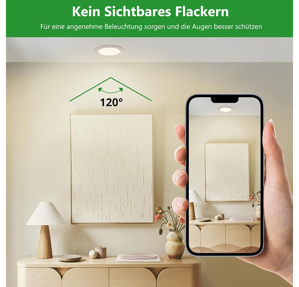Jibenhome LED Einbauleuchte LED Einbaustrahler 6er-Pack Ultraflache 90mm Einbaustrahler, 7 W, Wasserabweisend, LED fest integriert, für Wohnzimmer, Büro