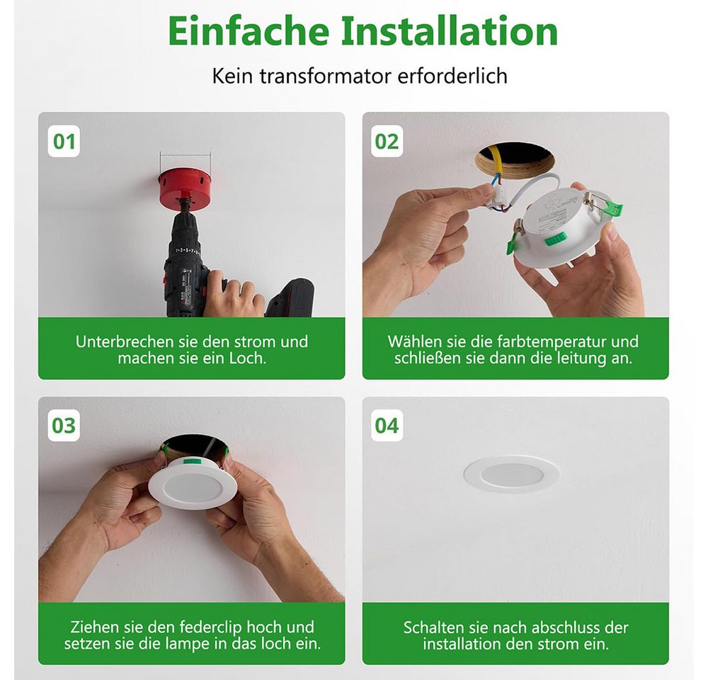 Jibenhome LED Einbauleuchte LED Einbaustrahler 6er-Pack Ultraflache 90mm Einbaustrahler, 7 W, Wasserabweisend, LED fest integriert, für Wohnzimmer, Büro Bild 2