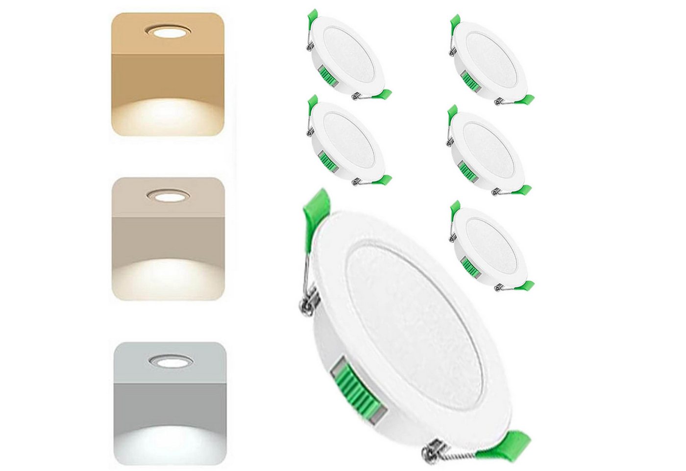 Jibenhome LED Einbauleuchte LED Einbaustrahler 6er-Pack Ultraflache 90mm Einbaustrahler, 7 W, Wasserabweisend, LED fest integriert, für Wohnzimmer, Büro Bild 3