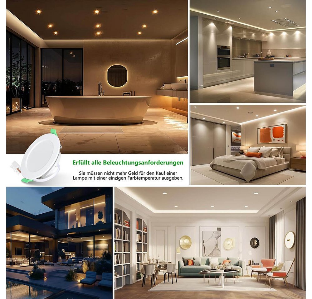 Jibenhome LED Einbauleuchte LED Einbaustrahler 6er-Pack Ultraflache 90mm Einbaustrahler, 7 W, Wasserabweisend, LED fest integriert, für Wohnzimmer, Büro Bild 4