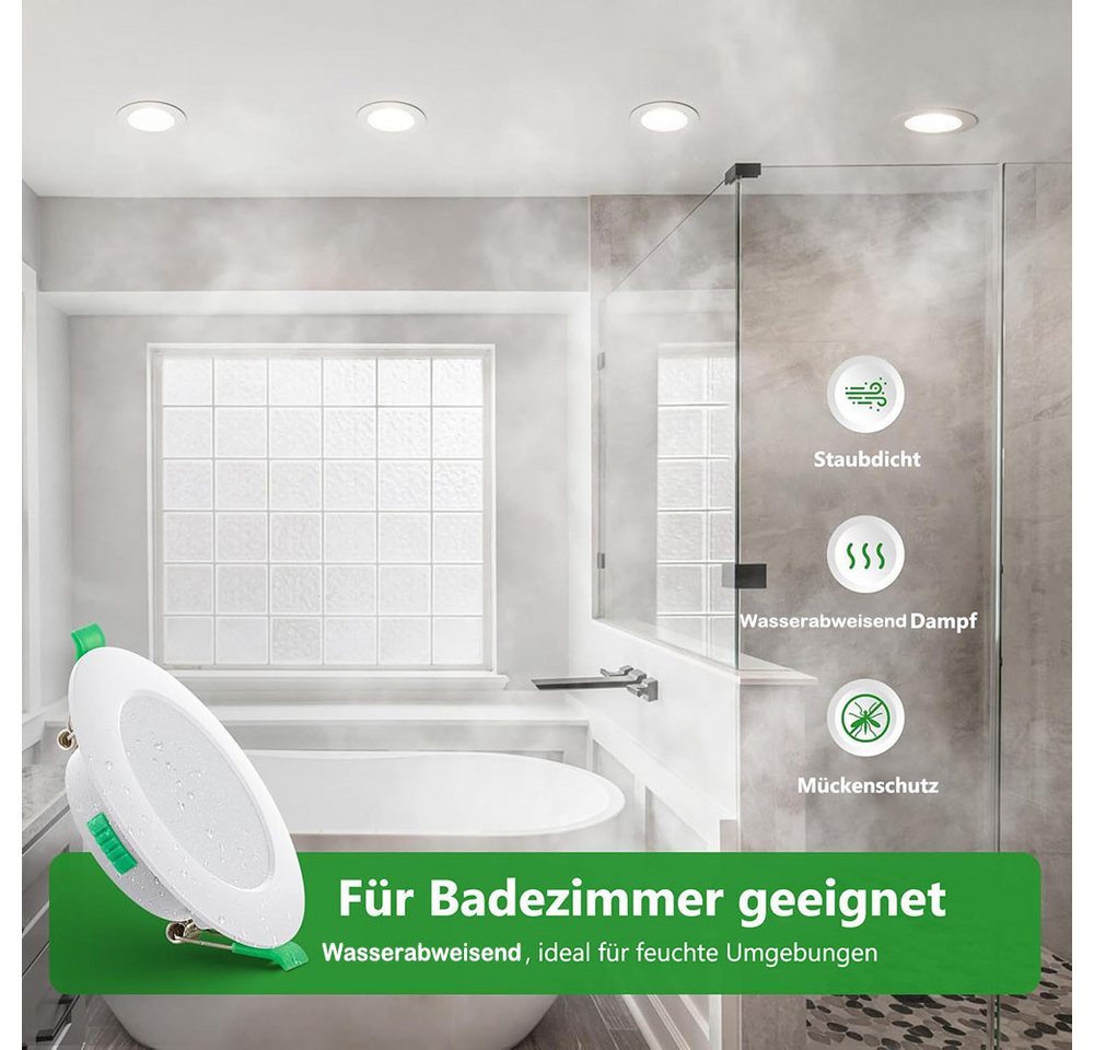 Jibenhome LED Einbauleuchte LED Einbaustrahler 6er-Pack Ultraflache 90mm Einbaustrahler, 7 W, Wasserabweisend, LED fest integriert, für Wohnzimmer, Büro Bild 5