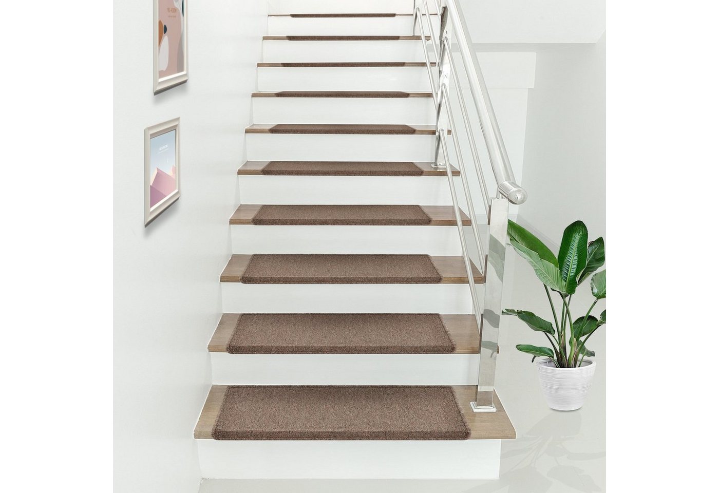 en.casa Stufenmatte, rechteckig, 15er Set Treppenmatten rechteckig 65x24cm selbstklebend Dunkelbraun Bild 2