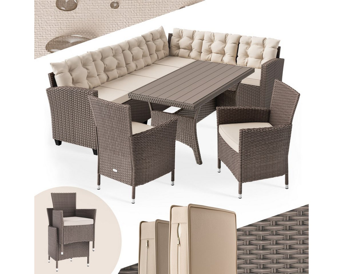 Casaria Gartenlounge-Set Lissabon, (17-tlg), Polyrattan WPC Esstisch Eckbank Gartenstühle 15cm Kissen 7cm Auflagen Bild 2