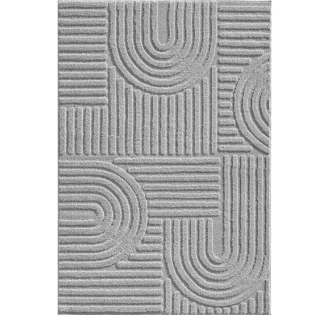 KADIMA DESIGN Teppich RIGI Hoch-Tief 3D-Effekt Wohnzimmer Schlafzimmer Waschbar Boho, Läufer, Höhe: 10 mm, Silber, 60x110 cm, Wohnzimmerteppich Esszimmer Waschbar