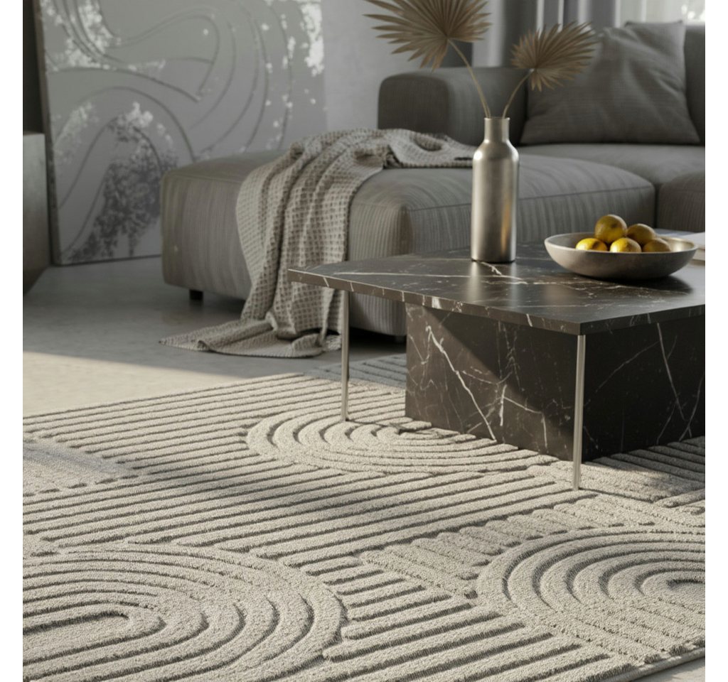 KADIMA DESIGN Teppich RIGI Hoch-Tief 3D-Effekt Wohnzimmer Schlafzimmer Waschbar Boho, Läufer, Höhe: 10 mm, Silber, 60x110 cm, Wohnzimmerteppich Esszimmer Waschbar Bild 2