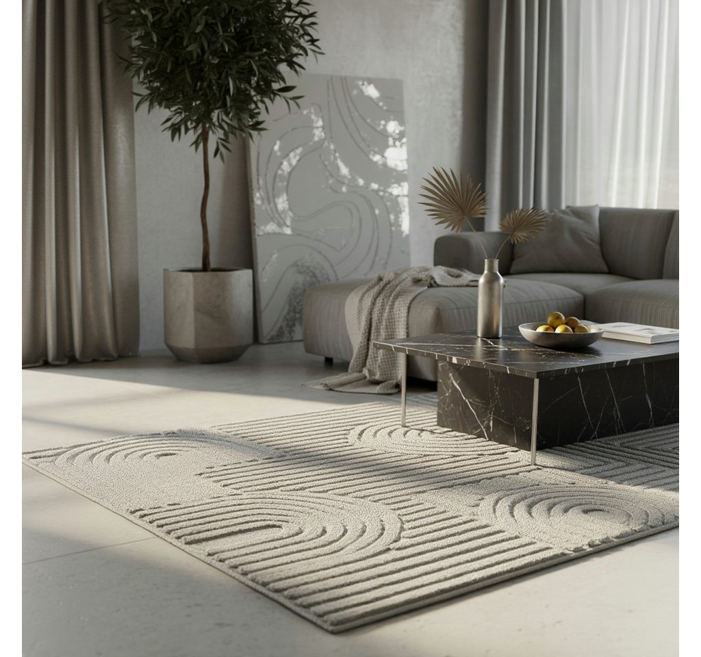 KADIMA DESIGN Teppich RIGI Hoch-Tief 3D-Effekt Wohnzimmer Schlafzimmer Waschbar Boho, Läufer, Höhe: 10 mm, Silber, 60x110 cm, Wohnzimmerteppich Esszimmer Waschbar Bild 3