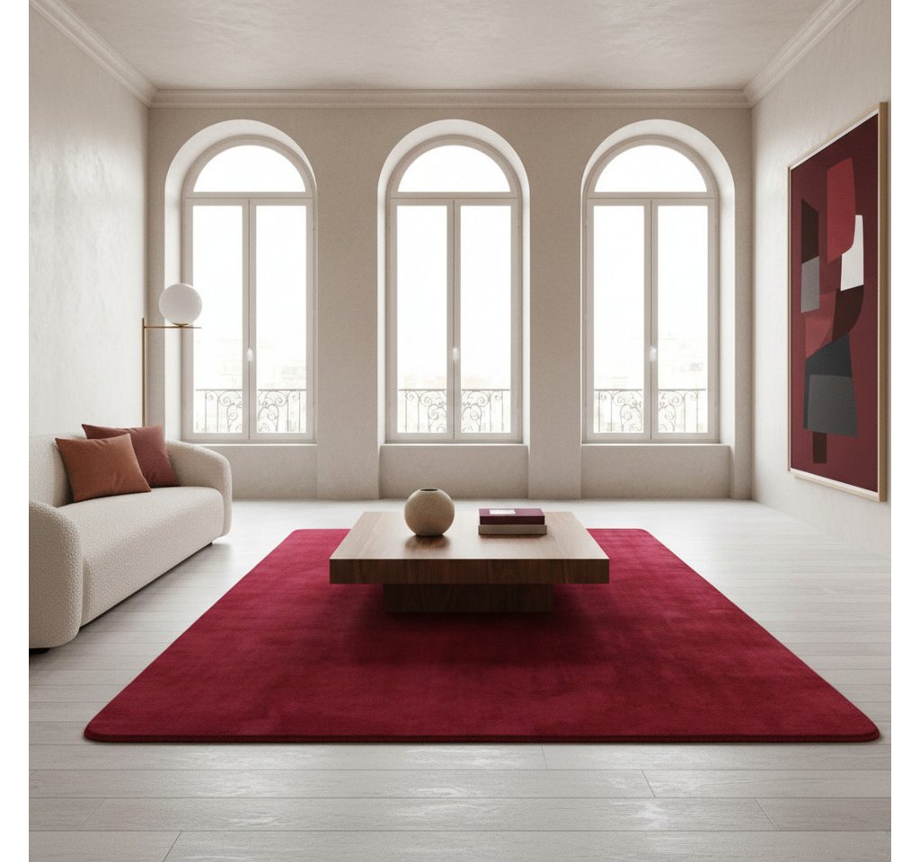 KADIMA DESIGN Teppich ISAR Wohnzimmer Waschbar Schlafzimmer Wohnzimmerteppich Esszimmer Uni, Rechteckig, Höhe: 13 mm, Rot, 60x100 cm, Strapazierfähig Esszimmerteppich Waschbar Bild 2