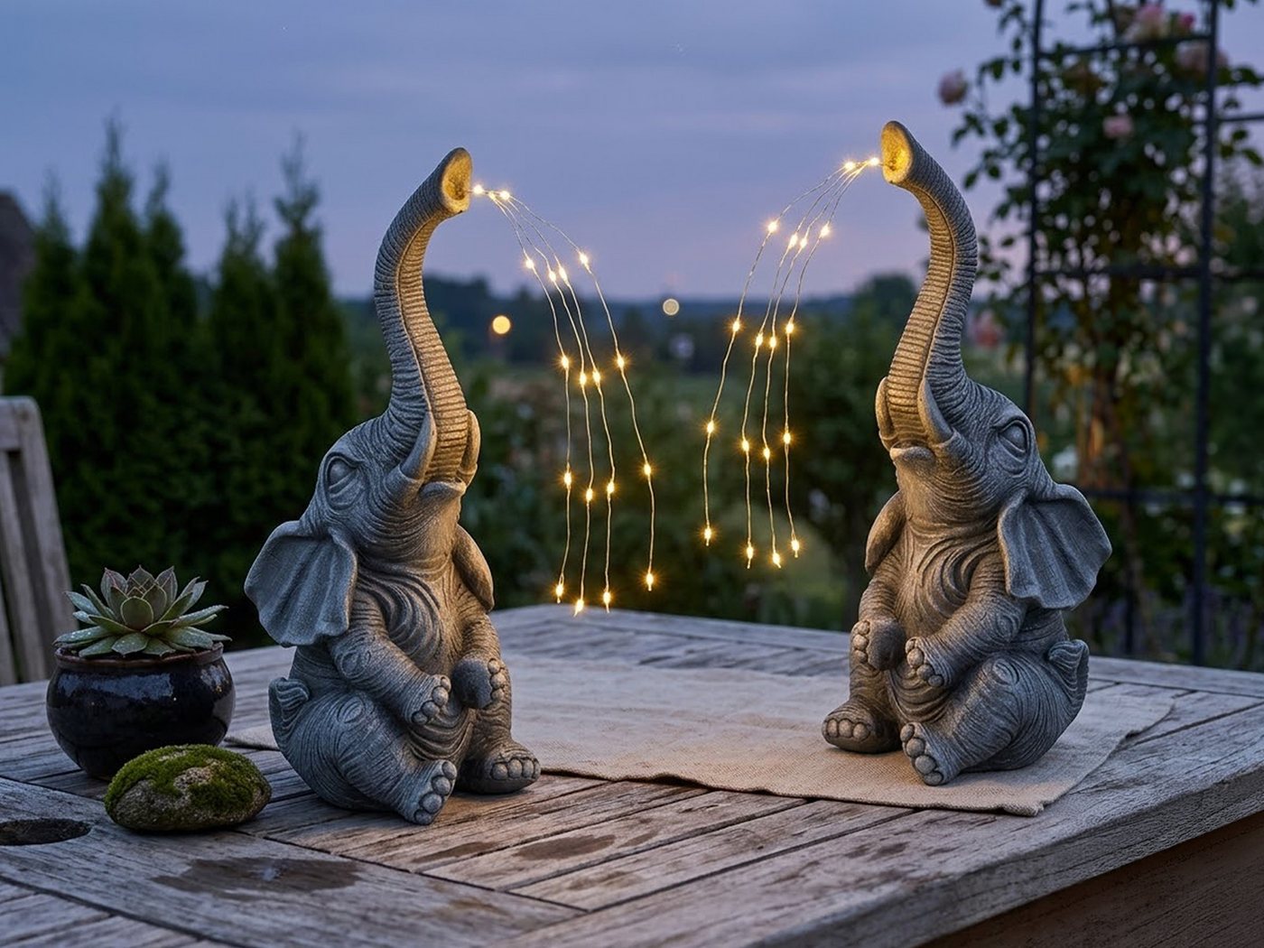 GLOBO LIGHTING LED Solarleuchte 2er Set Solarlampen Elefant, H: 32,5cm, LED fest integriert, warmweiß, ausgefallene Solarbeleuchtung für Garten-tisch & Balkon Elefantenlampe