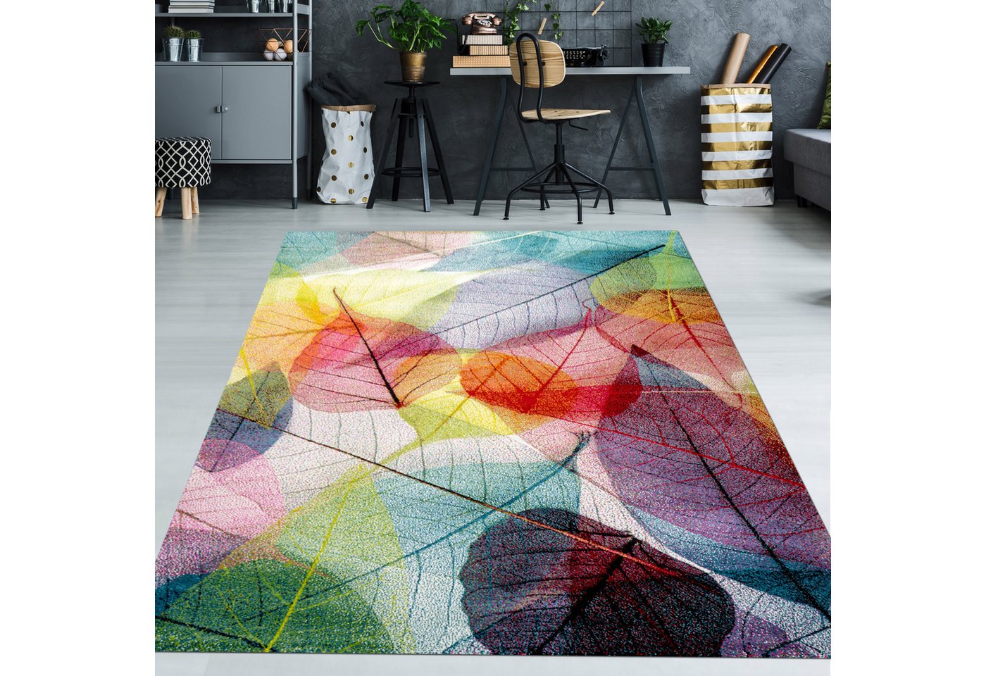 TeppichHome24 Teppich Teppich Wohnzimmer Laub bunt, rechteckig, Höhe: 13 mm Bild 3
