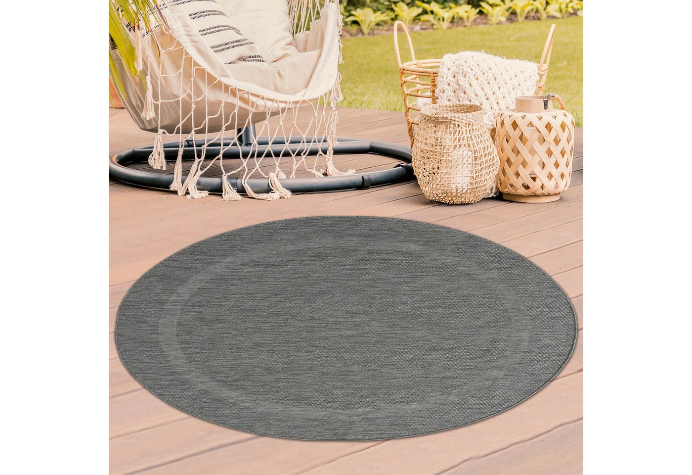 TeppichHome24 Teppich Sisalteppich mit dezenter Bordüre in anthrazit, rechteckig