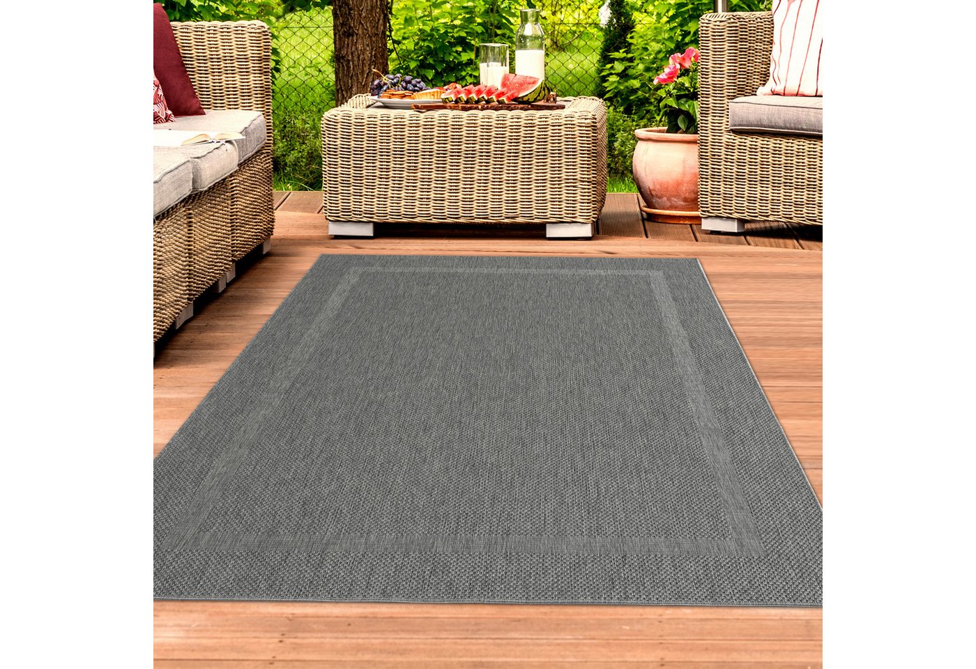 TeppichHome24 Teppich Sisalteppich mit dezenter Bordüre in anthrazit, rechteckig Bild 2