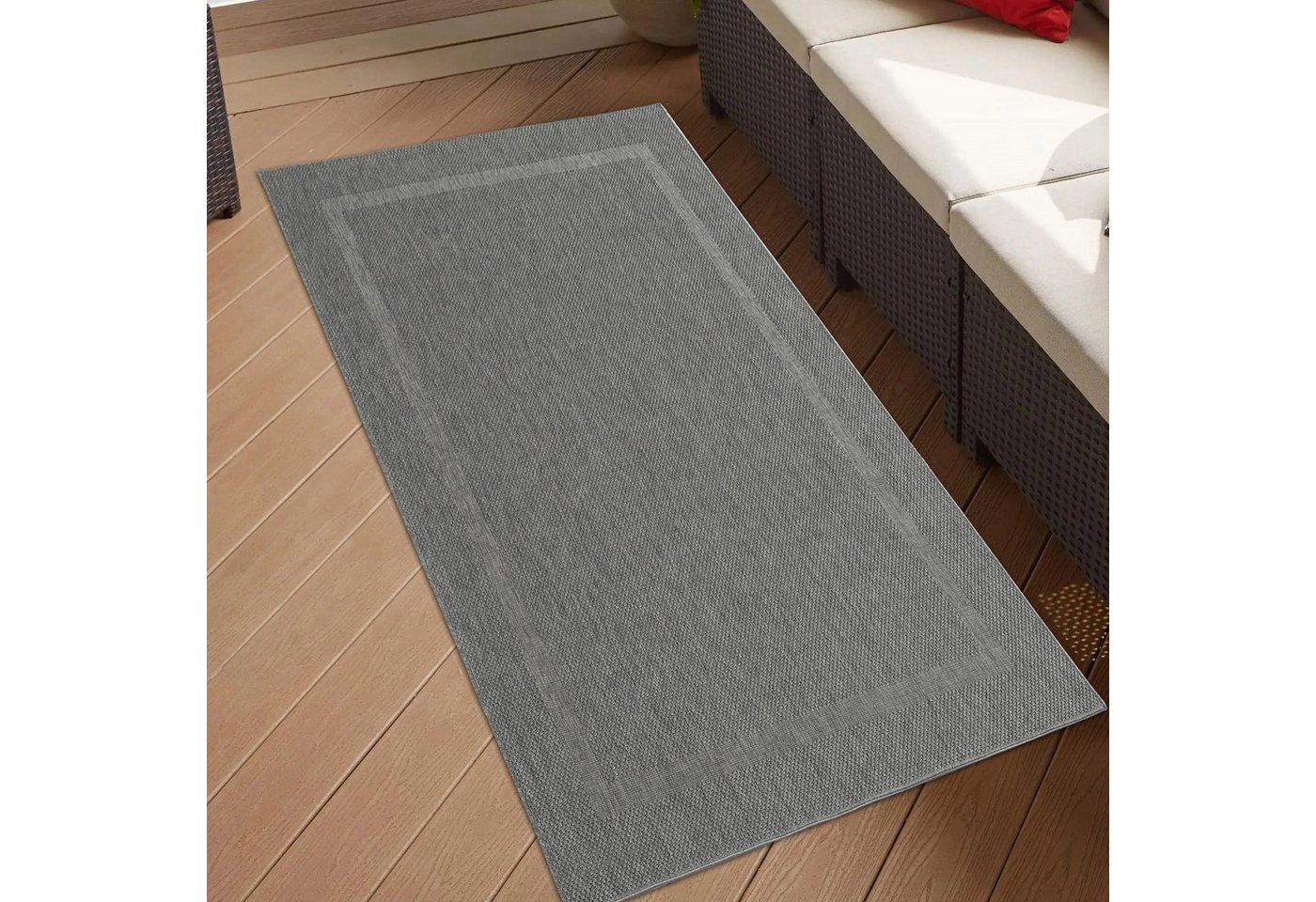 TeppichHome24 Teppich Sisalteppich mit dezenter Bordüre in anthrazit, rechteckig Bild 4