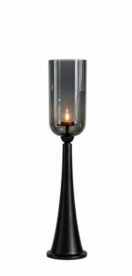 finehomegarden Bodenwindlicht Kerzenständer Säule schwarz Glas Hurricane Windlicht Metall Deko (Stück, 1 St), H93cm Boden-Kerzenhalter für Wohnzimmer, Flur & Eventdekoration