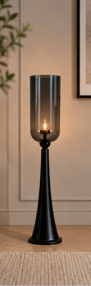 finehomegarden Bodenwindlicht Kerzenständer Säule schwarz Glas Hurricane Windlicht Metall Deko (Stück, 1 St), H93cm Boden-Kerzenhalter für Wohnzimmer, Flur & Eventdekoration Bild 3
