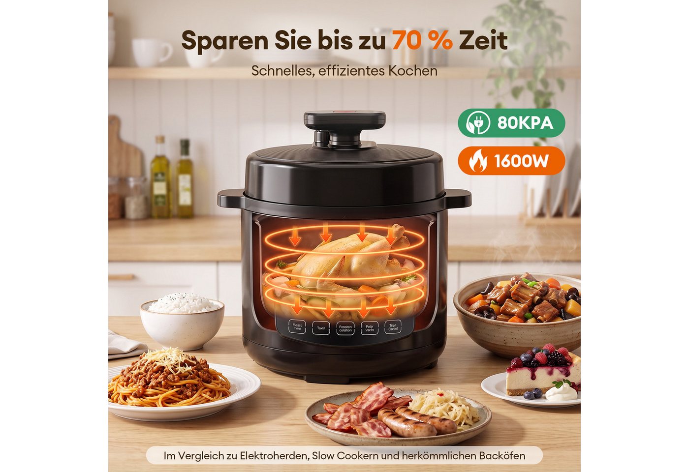 CkeyiN Pro Schnellkochtopf 6L Edelstahl, 14-in-1 Multikocher, Pressure Cooker 1600W, (Separate Dampftaste, 8 Sicherheitssystem, Antihaft & Leichte Reinigung), Rice & Slow Cooker, Dampfgarer, Joghurtbereiter