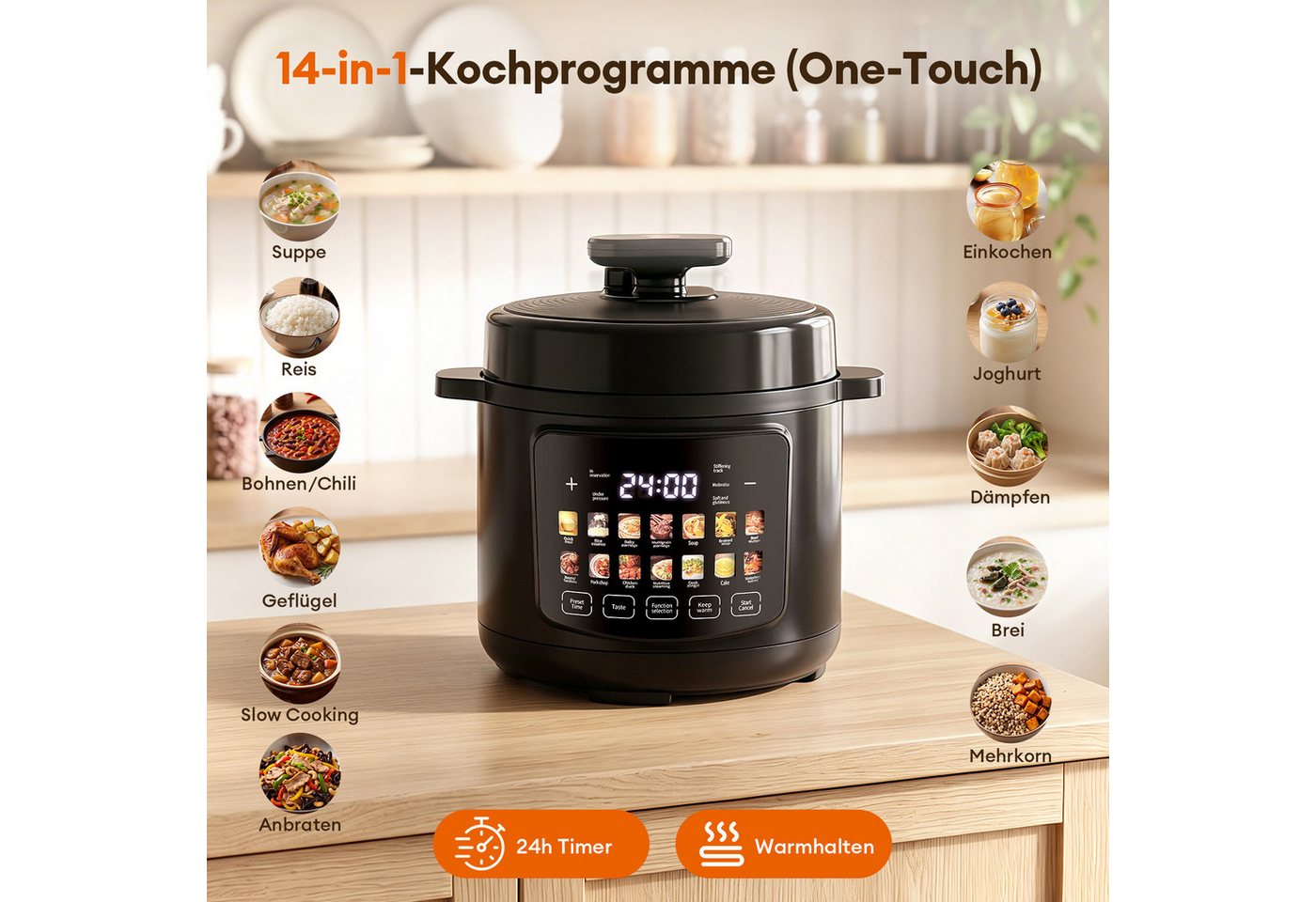 CkeyiN Pro Schnellkochtopf 6L Edelstahl, 14-in-1 Multikocher, Pressure Cooker 1600W, (Separate Dampftaste, 8 Sicherheitssystem, Antihaft & Leichte Reinigung), Rice & Slow Cooker, Dampfgarer, Joghurtbereiter Bild 3