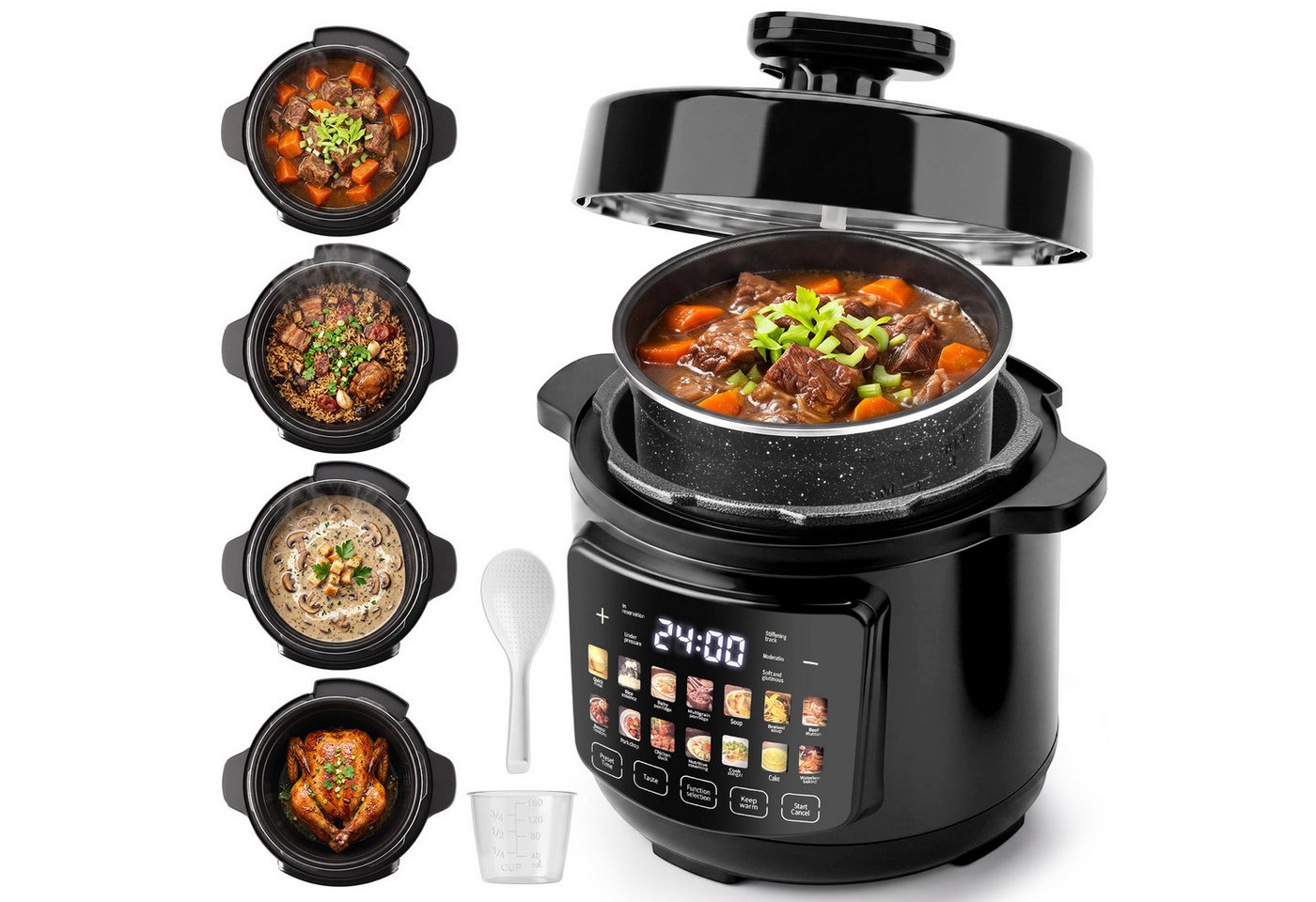 CkeyiN Pro Schnellkochtopf 6L Edelstahl, 14-in-1 Multikocher, Pressure Cooker 1600W, (Separate Dampftaste, 8 Sicherheitssystem, Antihaft & Leichte Reinigung), Rice & Slow Cooker, Dampfgarer, Joghurtbereiter Bild 4