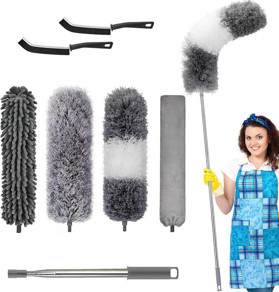 wohnTRAUM24 Staubwedel Staubwedel Teleskop, Spinnenwebenentferner Mikrofaser Staubwische 7Pcs (7-St), für Reinigung Unter Sofa Spinnweben,Lücken Decken Spinnweben Grau Bild 2