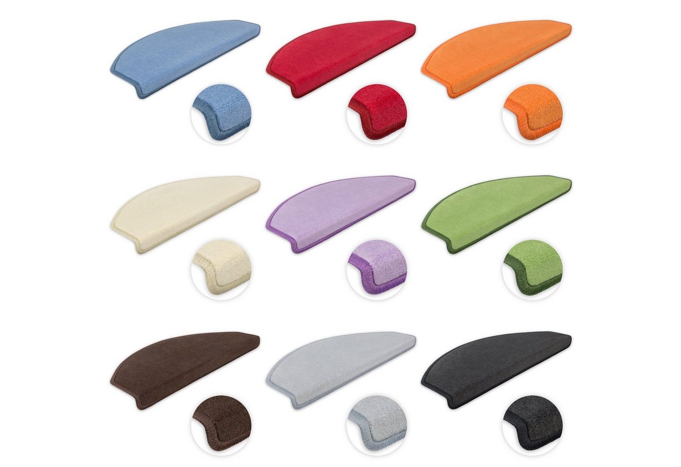 Metzker® Stufenmatte Stufenmatten DAS TEPPICHWERK Uni Halbrund, halbrund, Höhe: 7 mm, 15 Stück im Set Bild 3