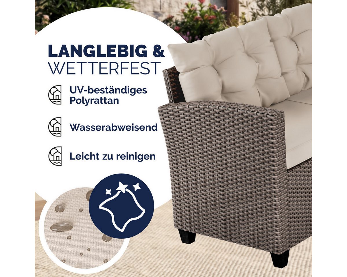 Casaria Gartenlounge-Set Lissabon, Polyrattan WPC Esstisch Eckbank 15cm Kissen 7cm Auflagen Wetterfest Bild 3