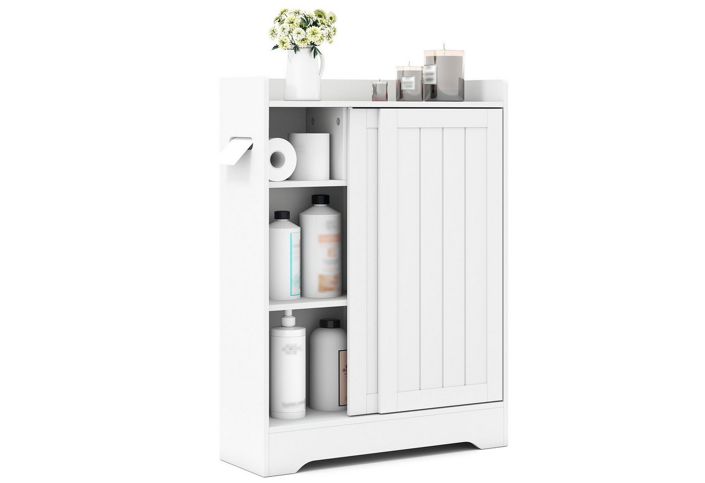 COSTWAY Badkommode, Nischenschrank mit Toilettenpapierhalter, Schiebetüren Bild 3