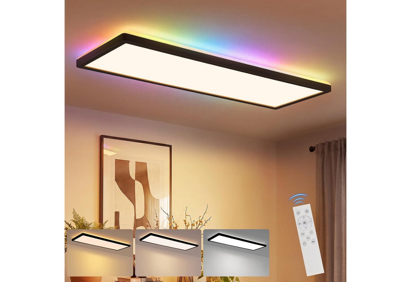 Nettlife LED Panel Schwarz/weiß 58x20 cm RGB dimmbar Deckenpanel Bürolampe 22W, LED fest integriert, Warmweiß Neutralweiß Kaltweiß, Farbwechsel Backlight für Werkstatt, Flur, Küche, Wohnzimmer