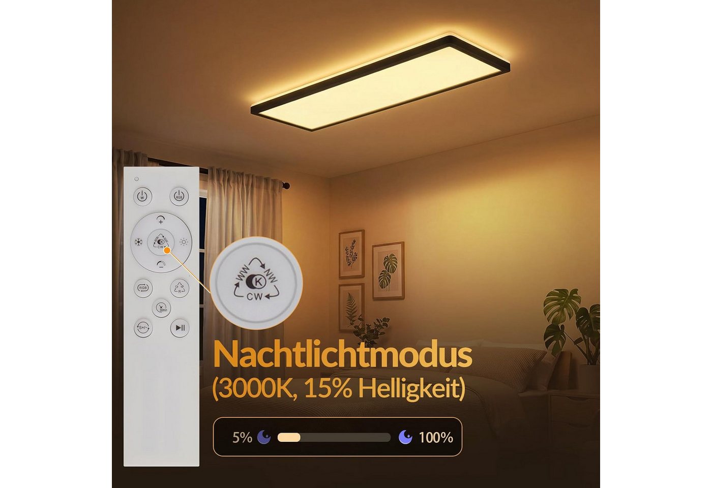 Nettlife LED Panel Schwarz/weiß 58x20 cm RGB dimmbar Deckenpanel Bürolampe 22W, LED fest integriert, Warmweiß Neutralweiß Kaltweiß, Farbwechsel Backlight für Werkstatt, Flur, Küche, Wohnzimmer Bild 4