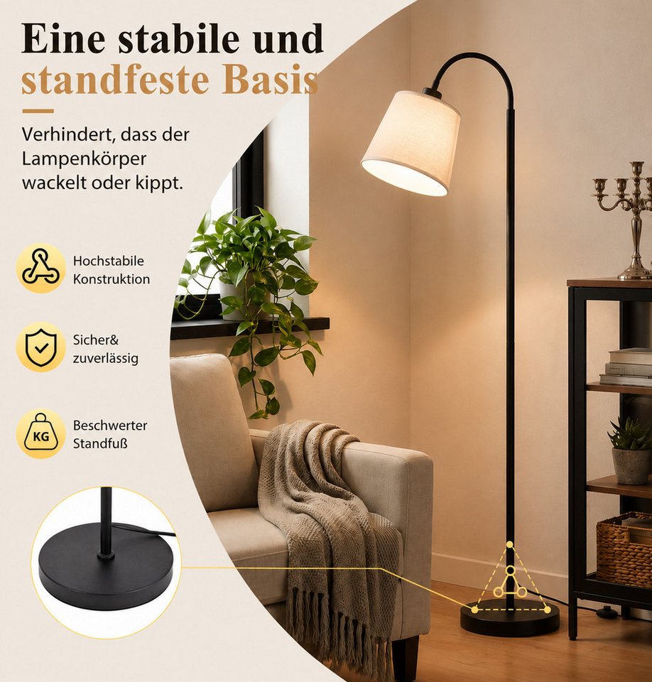Nettlife Stehlampe Schwarz Beige Stoff stehleuchte drehbarem Lampenschirm Moderne E27, ohne Leuchtmittel, Fassung 360° drehbarem Lampenschirm für Wohnzimmer Schlafzimmer Flur Bild 2