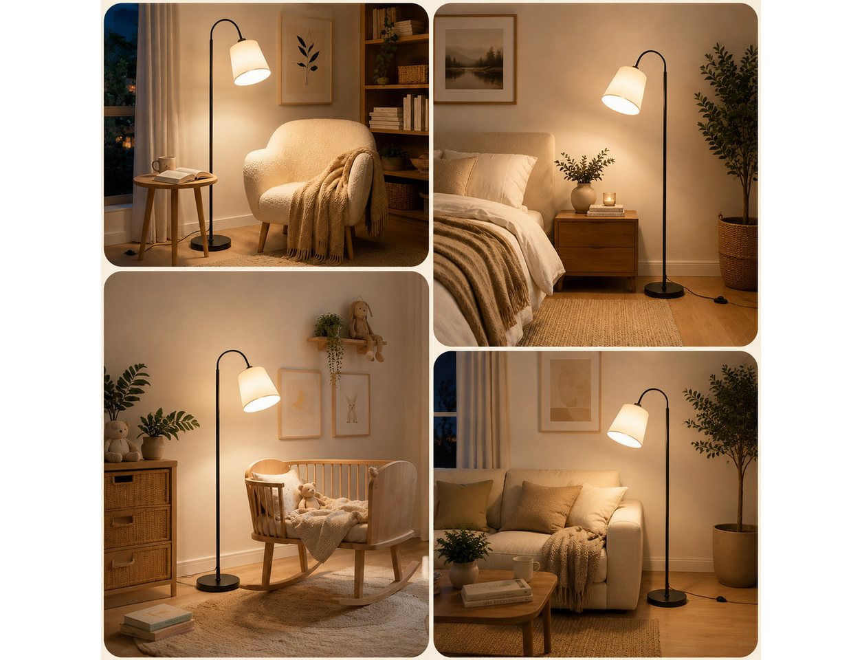 Nettlife Stehlampe Schwarz Beige Stoff stehleuchte drehbarem Lampenschirm Moderne E27, ohne Leuchtmittel, Fassung 360° drehbarem Lampenschirm für Wohnzimmer Schlafzimmer Flur Bild 4