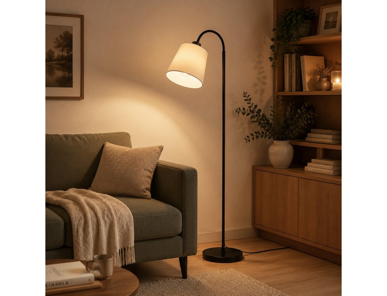 Nettlife Stehlampe Schwarz Beige Stoff stehleuchte drehbarem Lampenschirm Moderne E27, ohne Leuchtmittel, Fassung 360° drehbarem Lampenschirm für Wohnzimmer Schlafzimmer Flur Bild 5