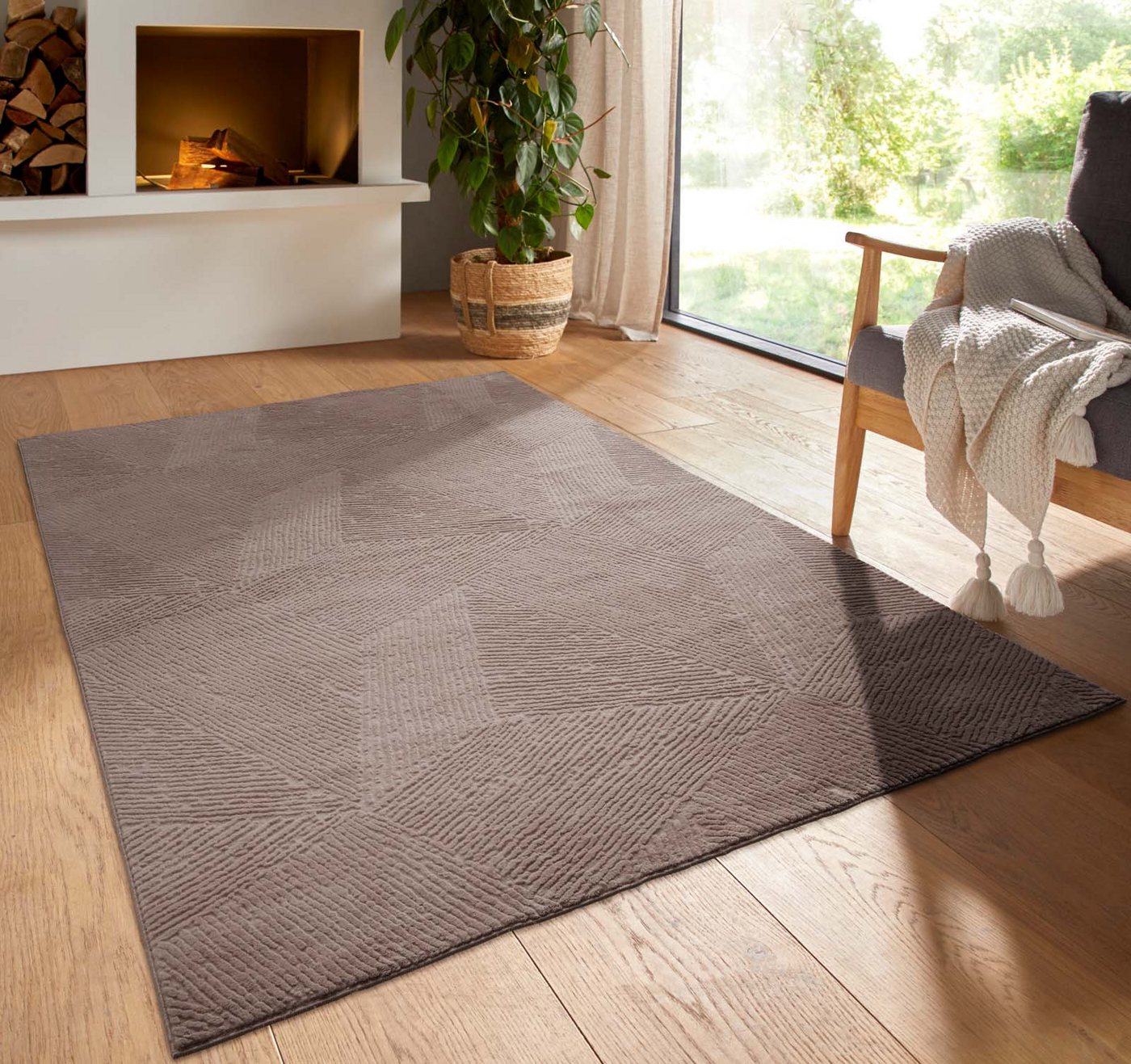 TaCa Home Teppich Kurzflor Teppich Hasenfell Optik, rund, Höhe: 10 mm, Wohnzimmer, Kinderzimmer, Esszimmer, Fresco Taupe - 80 x 80 cm rund Bild 4