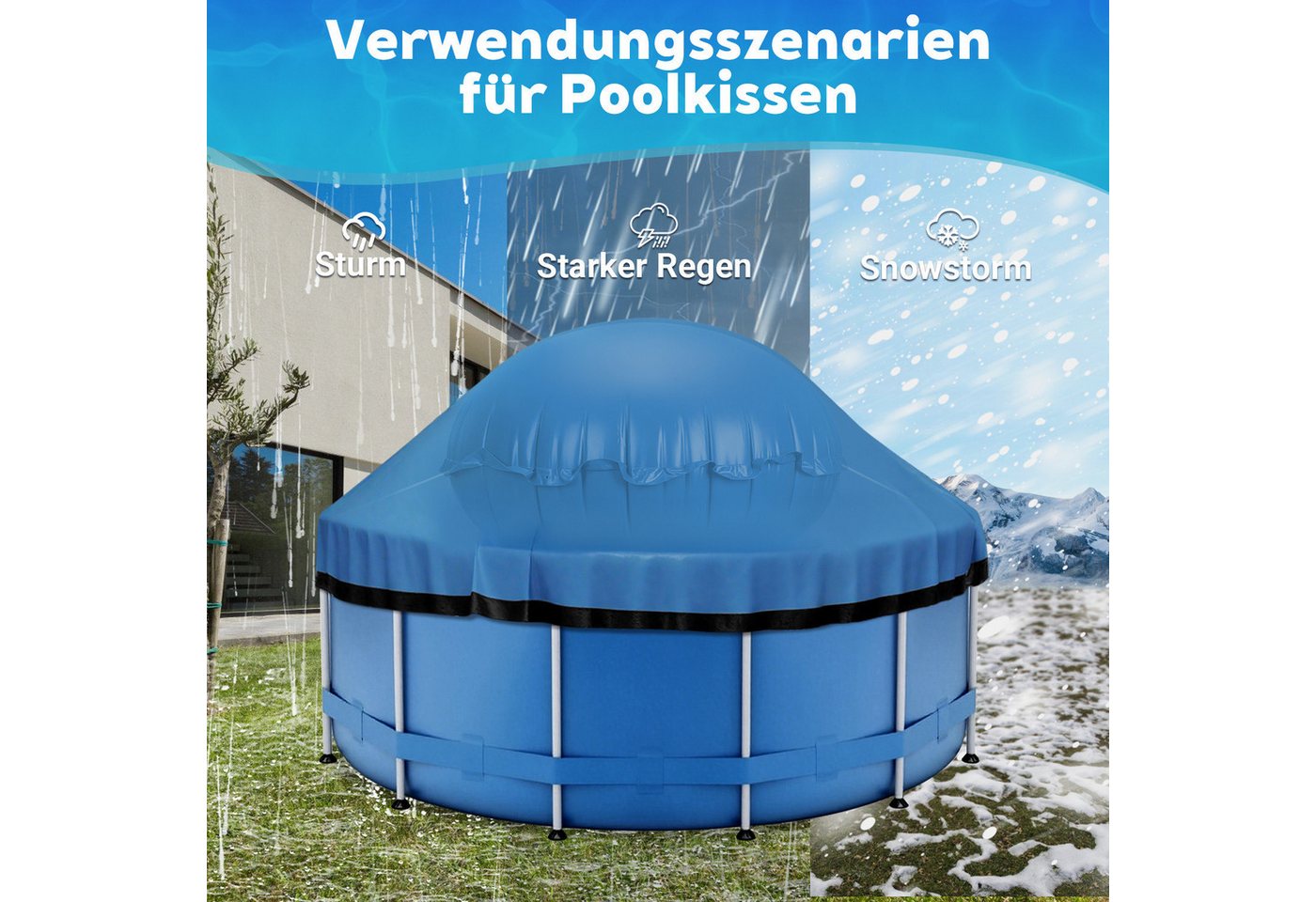Clanmacy Pool-Abdeckplane Pool-Abdeckplane 200x200cm Poolkissen rund Winterabdeckung Bild 5