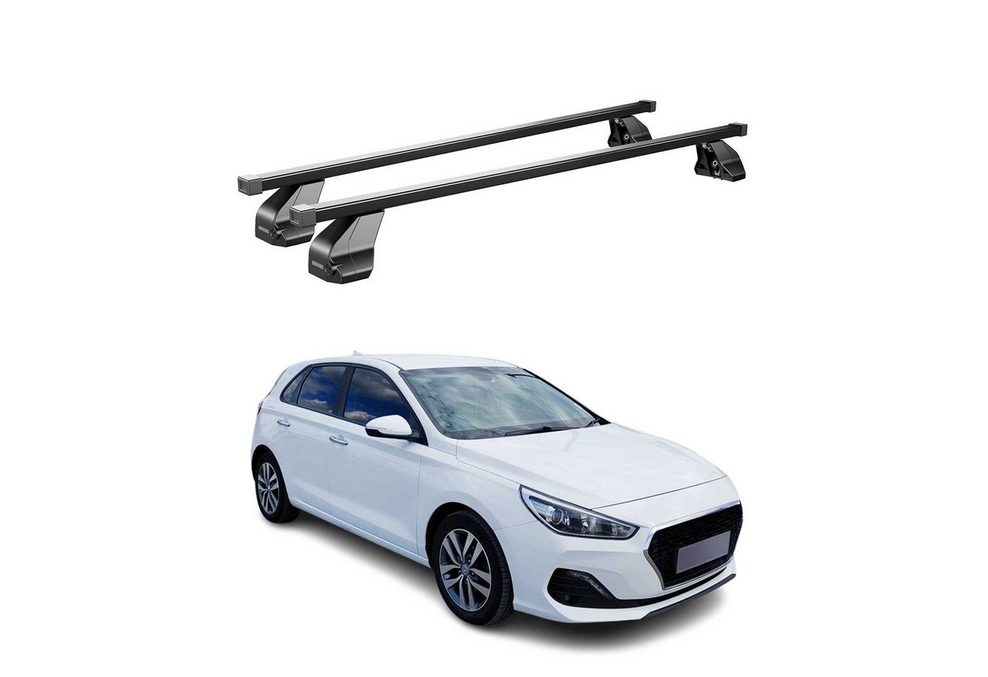 OMAC Dachträger Menabo Stahl Gepäckträger für Hyundai i30 2016-20 5tür Schwarz (2-St), Wasserbeständig,Abnehmbar,Multifunktional,Leichtgewichtig Bild 3