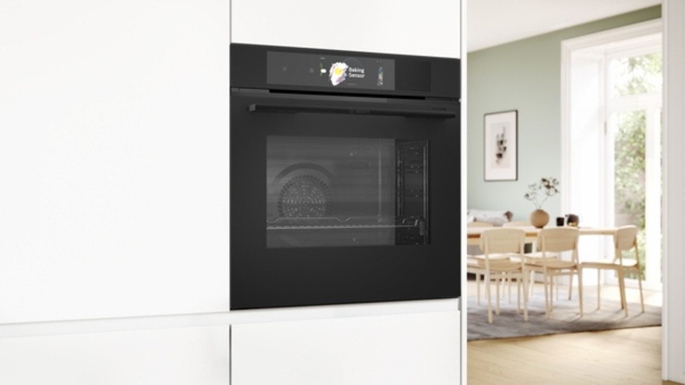 BOSCH Einbaubackofen Serie 8 Serie 8, HBG978NM1, Einbau-Backofen, Matt Schwarz, 60 x 60 cm, EEK: A+, mit Teleskopauszug nachrüstbar, Pyrolyse-Selbstreinigung, Selbstreinigungs-Technik (Pyrolyse)
