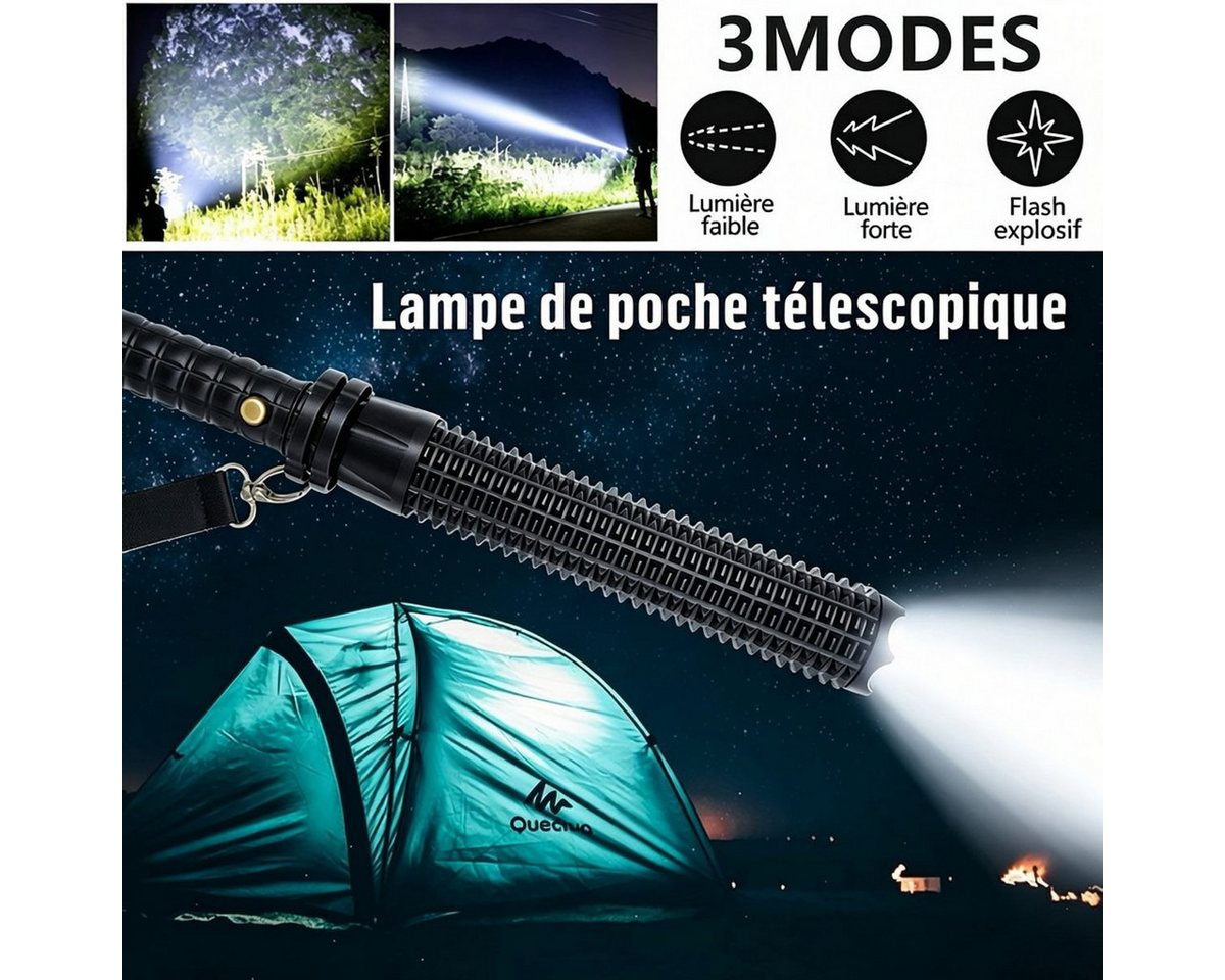 Fyrove LED Taschenlampe 2er‑Set Taktische LED‑Taschenlampe mit Akku, 3 Lichtmodi für Camping, 2er Set,Taktische,LED-Taschenlampe,Akku,starkes Licht,3 Modi,Camping Bild 3