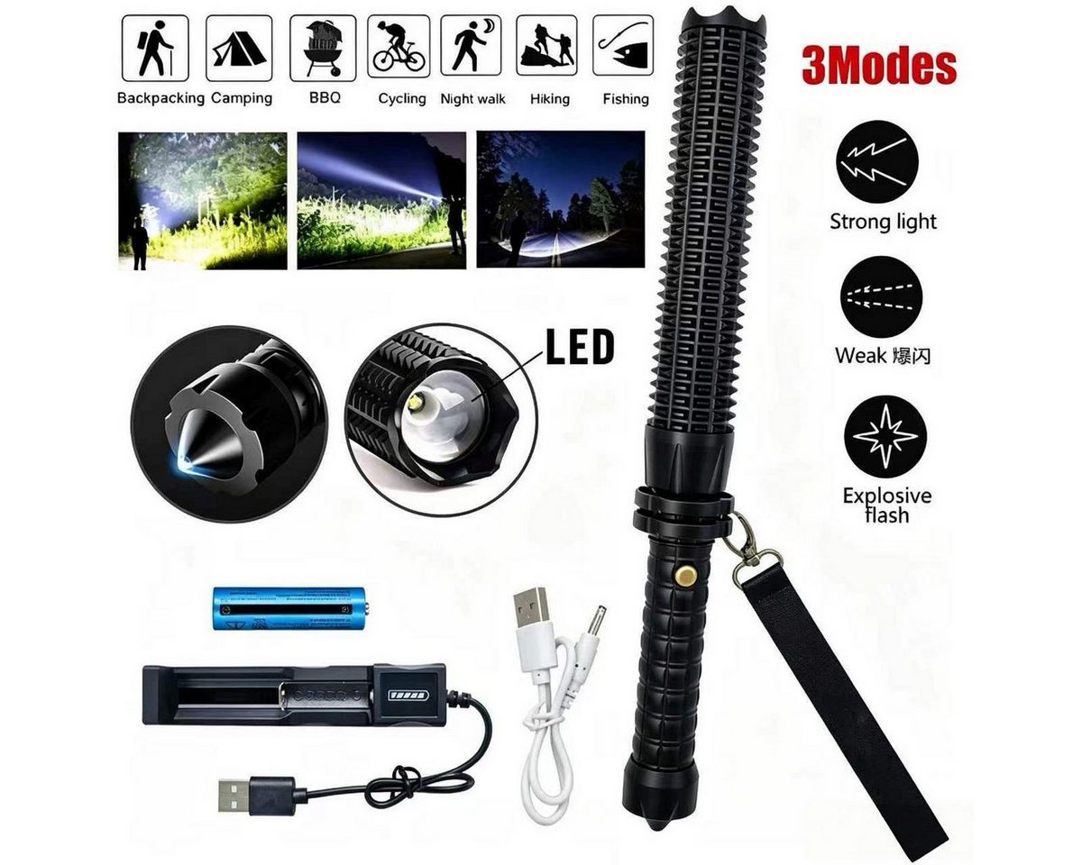 Fyrove LED Taschenlampe 2er‑Set Taktische LED‑Taschenlampe mit Akku, 3 Lichtmodi für Camping, 2er Set,Taktische,LED-Taschenlampe,Akku,starkes Licht,3 Modi,Camping Bild 5