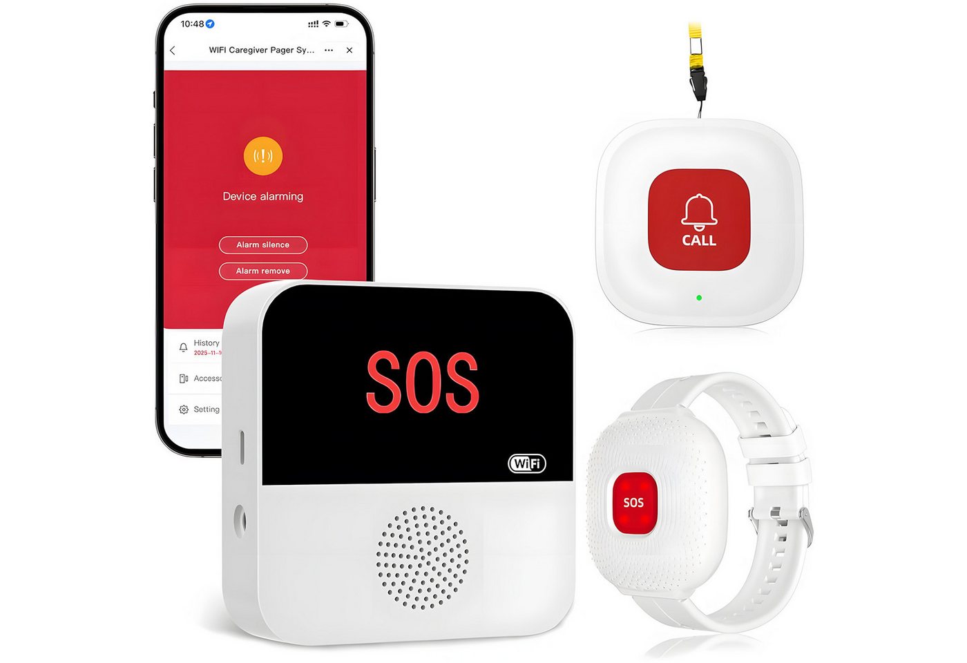 AKKEE Notrufknopf für Senioren, WiFi Alarmanlage Haus, Senioren Notruf Alarmanlage (WiFi-Hausnotruf-Senioren-SOS-Armband, Hausnotruf für Angehörige)