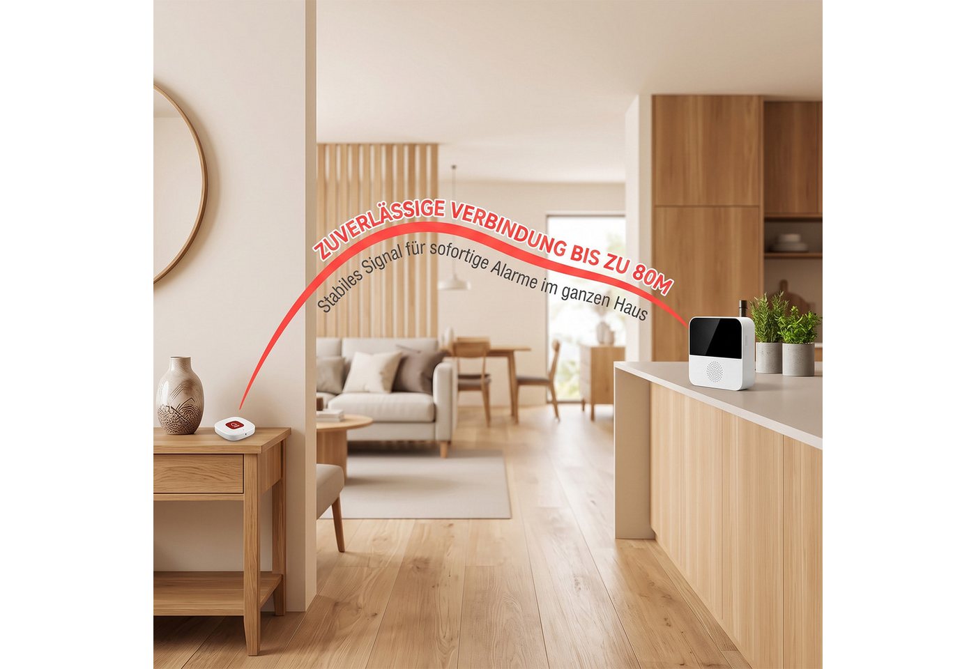 AKKEE Notrufknopf für Senioren, WiFi Alarmanlage Haus, Senioren Notruf Alarmanlage (WiFi-Hausnotruf-Senioren-SOS-Armband, Hausnotruf für Angehörige) Bild 3